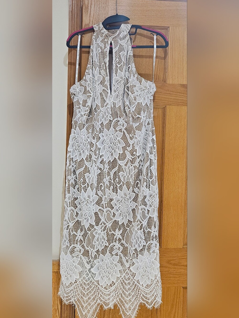 Guess White Lace Midi Dress with Halter Neck